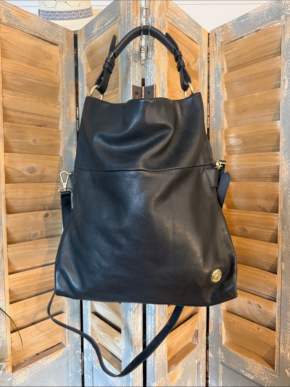 Vince Camuto Black Leather Tote Handbag with Detachable Strap